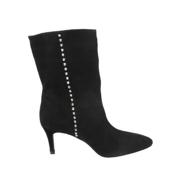 ZARA New Black Genuine Split Suede Studded Heeled Ankle Boots Women 9 EU 40 - Picture 3 of 10